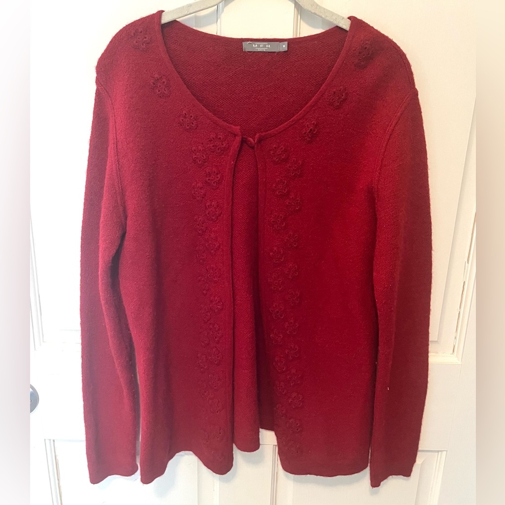 MFH Knits Peru alpaca wool red embroidered cardigan sweater women’s m medium